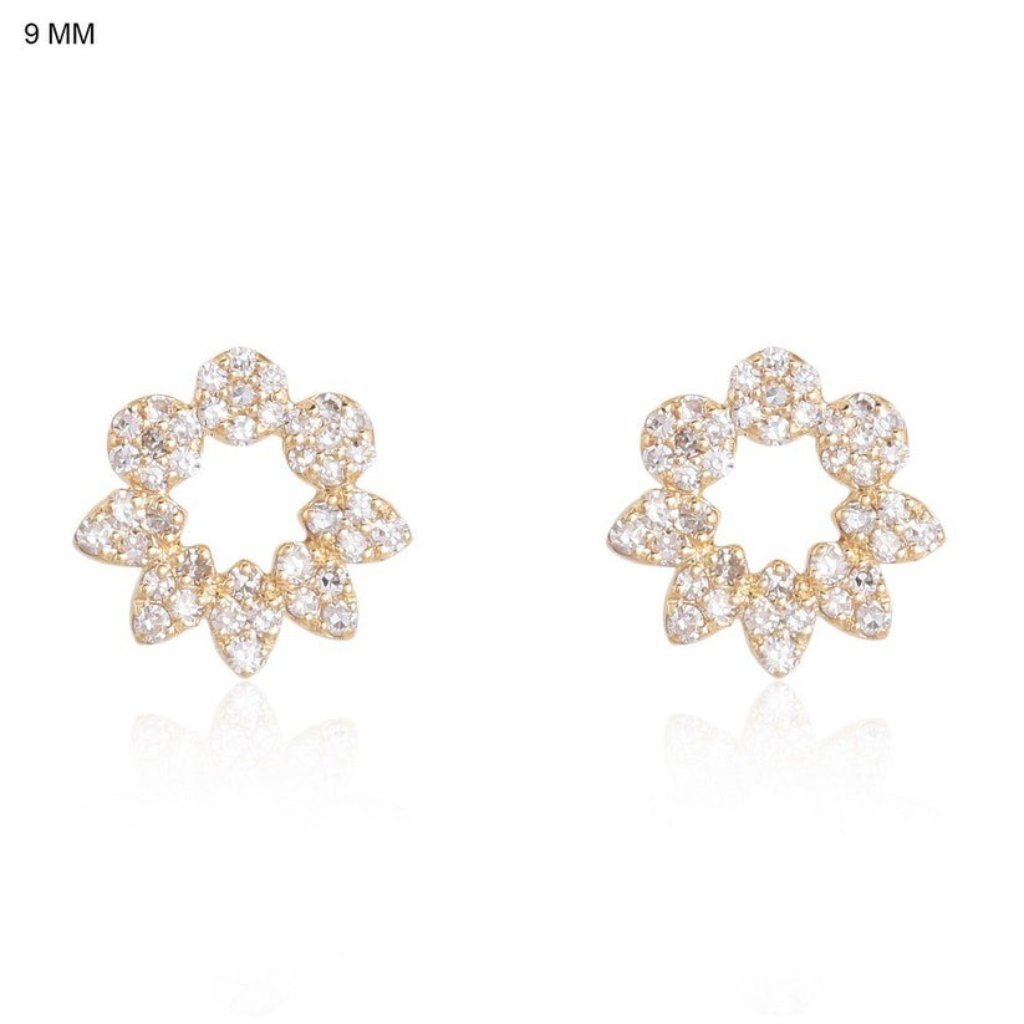 Pave Diamond 14k Or 18k Upon Request Yellow Gold Open Floral Stud Earrings 1309$